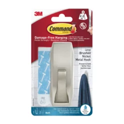 3M Command Modern Nickel Effect Large Single Bath Hook (Holds)2.2kg
