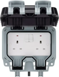 BG 13A Grey 2 Gang Outdoor Weatherproof Switched Socket Kit With Cable & RCD Plug