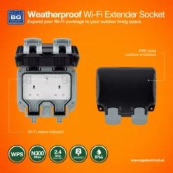 BG 13A Grey 2 Gang Outdoor Weatherproof Switched Socket With Wifi Extender -Master Yale Shop bg 13a grey 2 gang outdoor weatherproof switched socket with wifi extender5050765181105 01t bq scaled