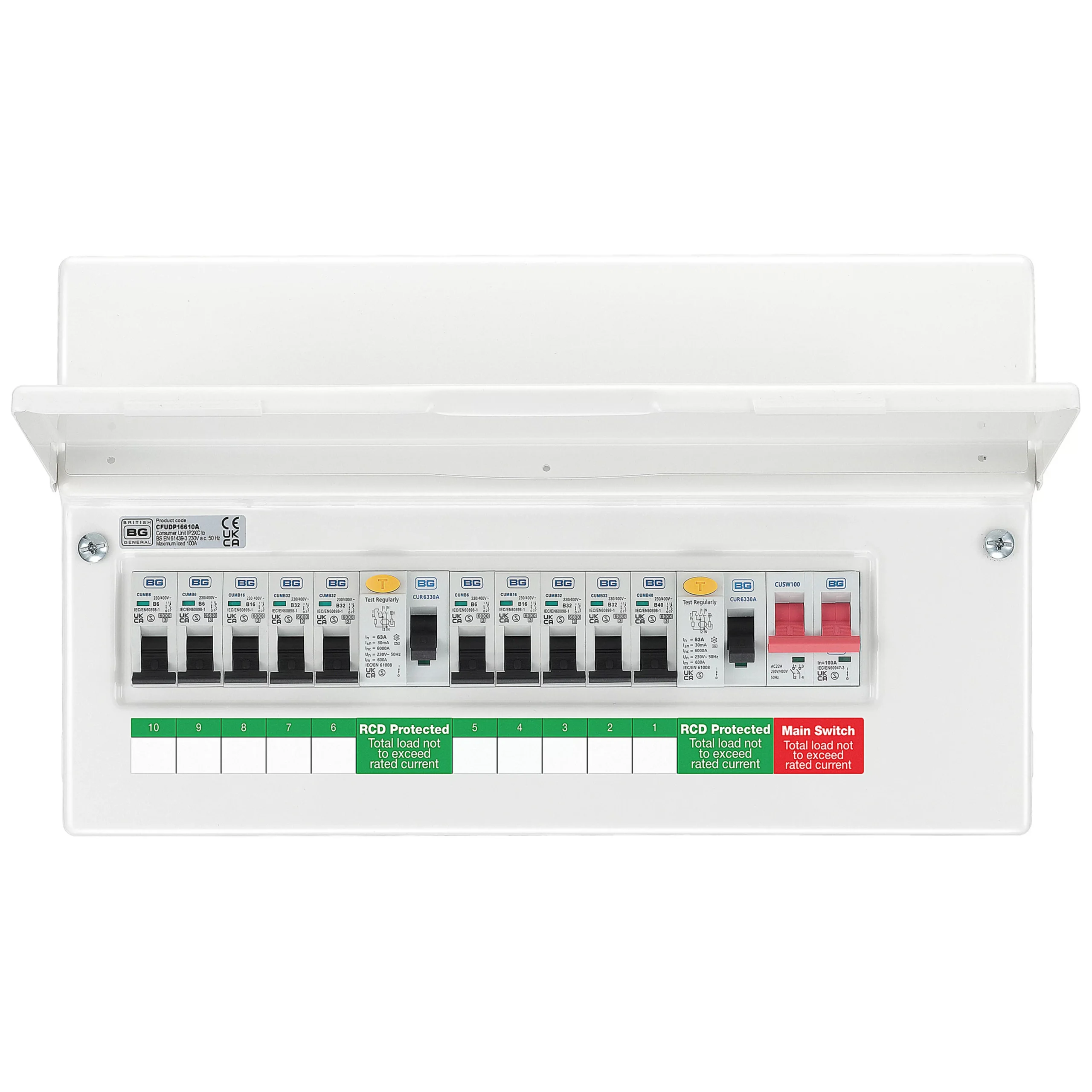 BG 63A 10-way High Integrity Dual RCD Fully Populated Domestic Consumer Unit 2 BG 63A 10-way High Integrity Dual RCD Fully Populated Domestic Consumer Unit - Image 2