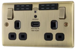 BG Antique Brass 13A Raised Slim Switched Double WiFi Extender Socket With USB