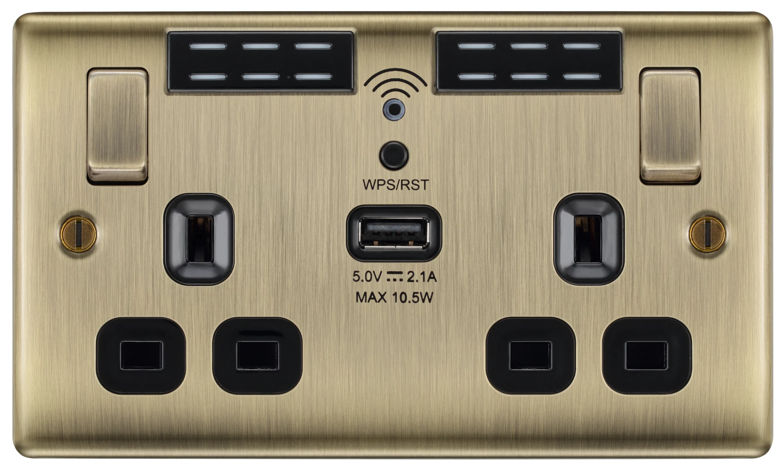 BG Antique Brass 13A Raised Slim Switched Double WiFi Extender Socket With USB 3 BG Antique Brass 13A Raised Slim Switched Double WiFi Extender Socket With USB - Image 3