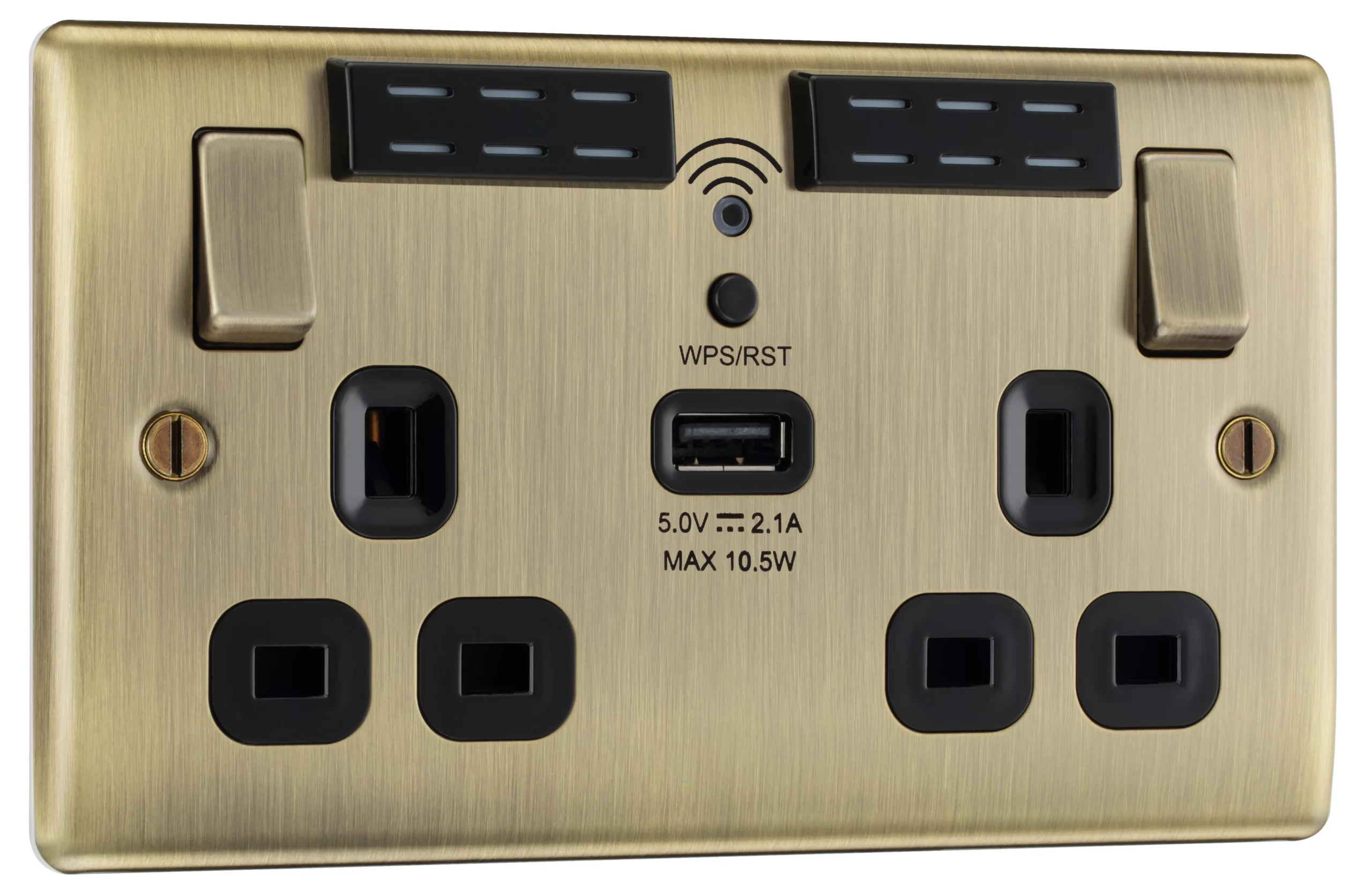 BG Antique Brass 13A Raised Slim Switched Double WiFi Extender Socket With USB 4 BG Antique Brass 13A Raised Slim Switched Double WiFi Extender Socket With USB - Image 4