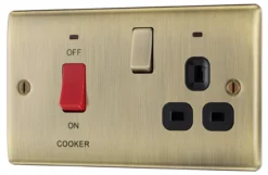 BG Antique Brass Cooker Switch & Socket With Neon & Black Inserts