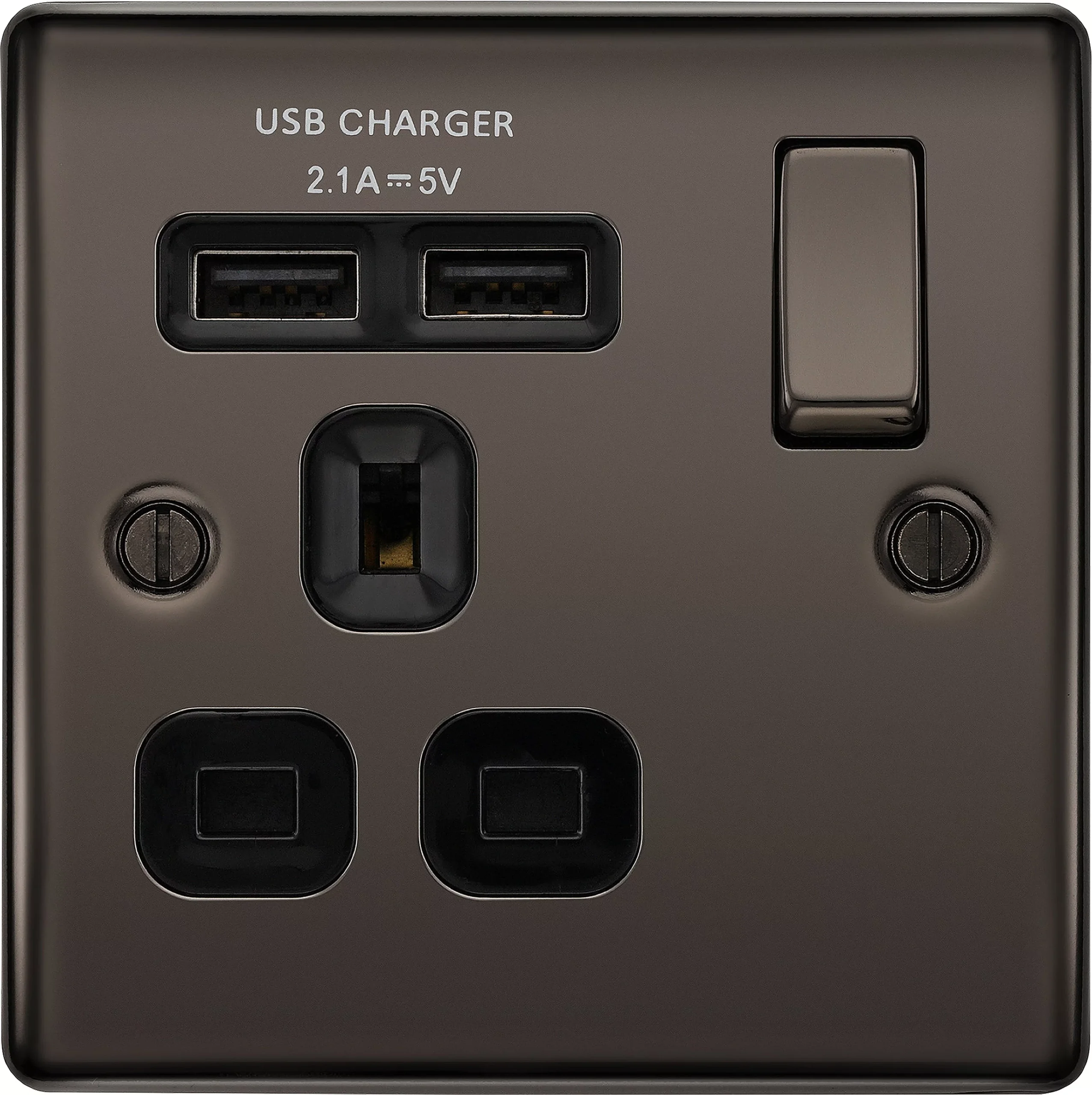 BG Black Nickel Single 13A Switched Socket With USB X2 & Black Inserts 2 BG Black Nickel Single 13A Switched Socket With USB X2 & Black Inserts - Image 2