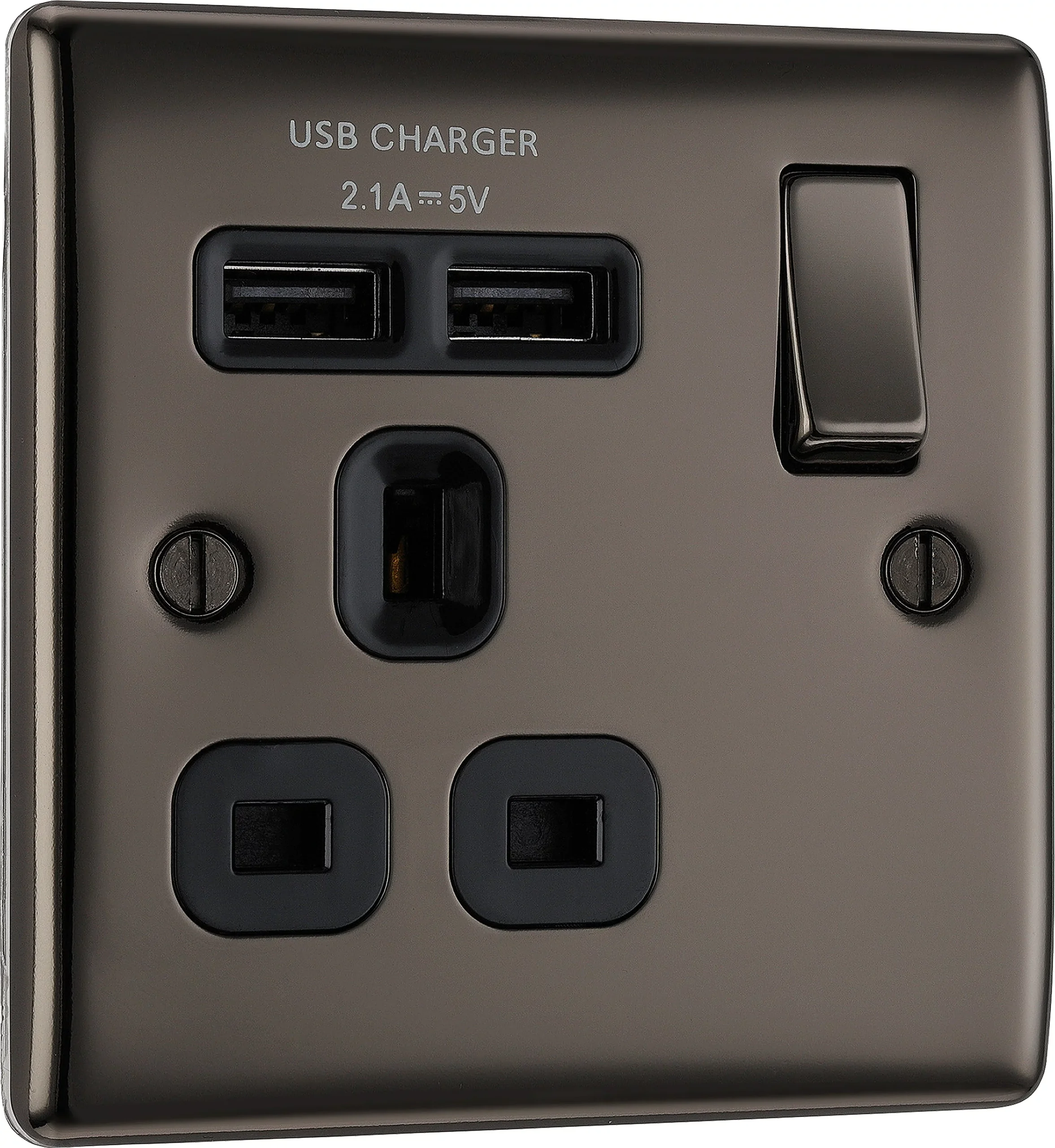 BG Black Nickel Single 13A Switched Socket With USB X2 & Black Inserts 3 BG Black Nickel Single 13A Switched Socket With USB X2 & Black Inserts - Image 3