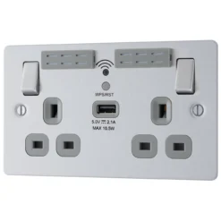 BG Brushed Steel 13A Flat Switched Double WiFi Extender Socket With USB