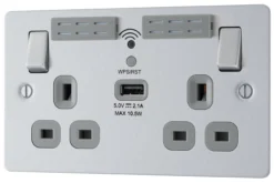 BG Brushed Steel 13A Flat Switched Double WiFi Extender Socket With USB -Master Yale Shop bg brushed steel 13a flat switched double wifi extender socket with usb5050765212984 03c scaled