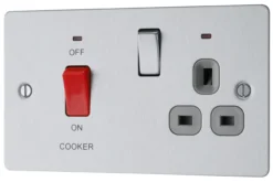 BG Brushed Steel Cooker Switch & Socket With Neon & Grey Inserts