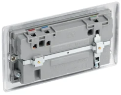 BG Brushed Steel Double 13A Switched Socket With USB X2 4.2A & Grey Inserts -Master Yale Shop bg brushed steel double 13a switched socket with usb x2 4 2a grey inserts5050765213509 21c scaled