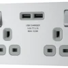 BG Brushed Steel Double 13A Switched Socket With USB X2 & Grey Inserts