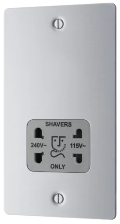 BG Brushed Steel Double Flat Screwed Shaver Socket Matt Steel Effect