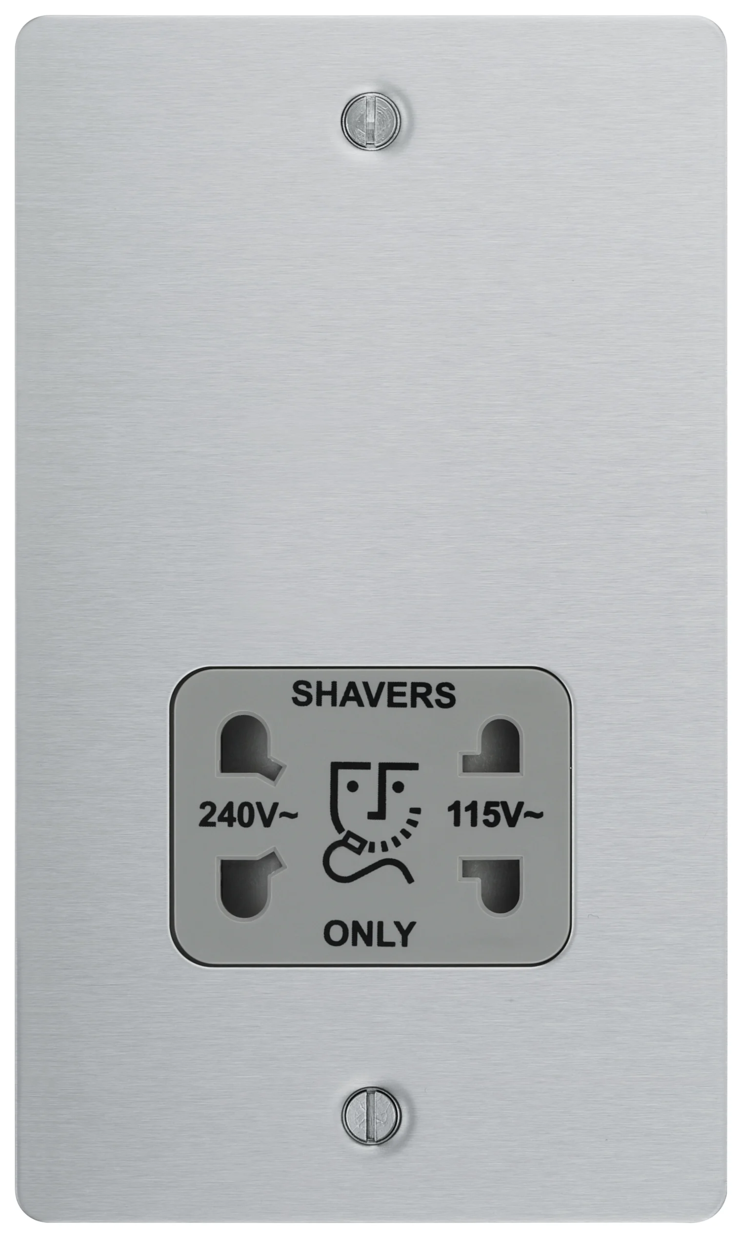 BG Brushed Steel Double Flat Screwed Shaver Socket Matt Steel Effect 2 BG Brushed Steel Double Flat Screwed Shaver Socket Matt Steel Effect - Image 2