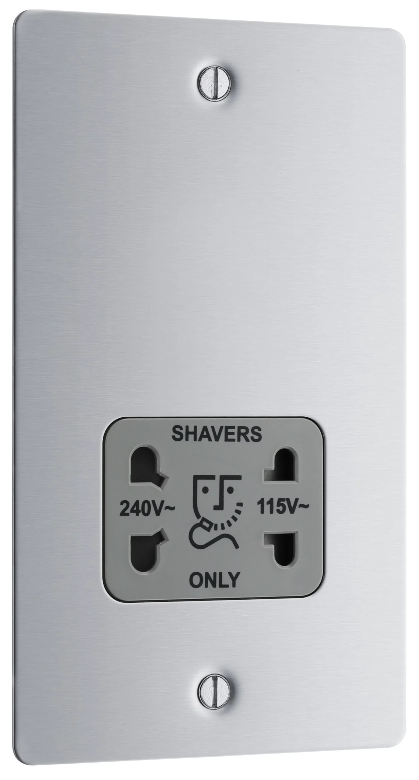 BG Brushed Steel Double Flat Screwed Shaver Socket Matt Steel Effect 3 BG Brushed Steel Double Flat Screwed Shaver Socket Matt Steel Effect - Image 3