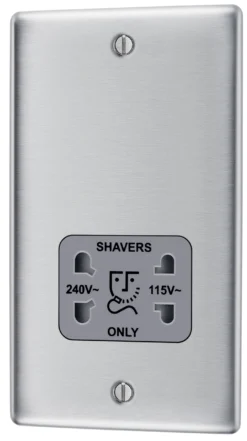 BG Brushed Steel Double Screwed Shaver Socket