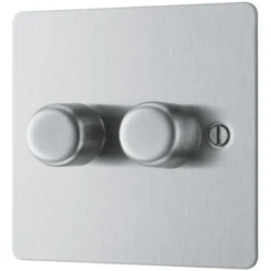 BG Brushed Steel Flat Profile Single 2 Way 400W Dimmer Switch