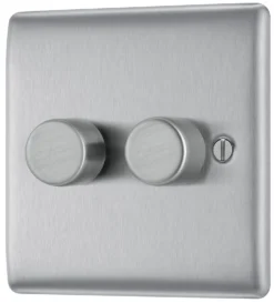 BG Brushed Steel Profile Double 2 Way 400W Dimmer Switch