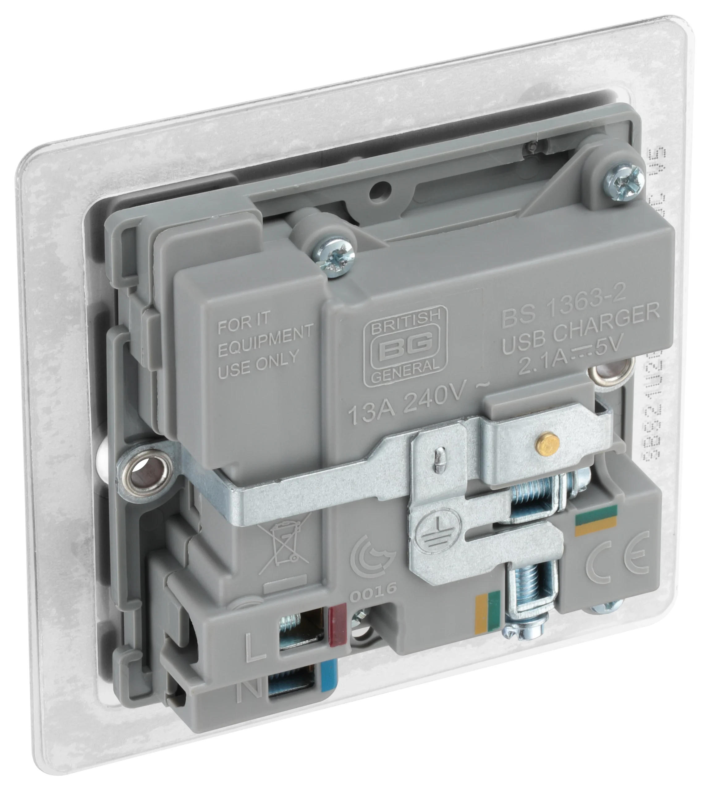 BG Brushed Steel Single 13A Switched Socket With USB X2 & Grey Inserts 6 BG Brushed Steel Single 13A Switched Socket With USB X2 & Grey Inserts - Image 6