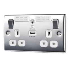 BG Chrome 13A Raised Slim Switched Double WiFi Extender Socket With USB