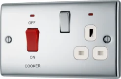 BG Chrome Cooker Switch & Socket With Neon & White Inserts