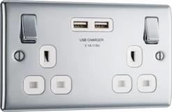 BG Chrome Double 13A Switched Socket With USB X2 3.1A & White Inserts -Master Yale Shop bg chrome double 13a switched socket with usb x2 3 1a white inserts5050765136983 03c scaled