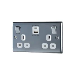 BG Chrome Double 13A Switched Socket With USB X2 4.2A & White Inserts