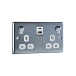 BG Chrome Double 13A Switched Socket With USB X2 4.2A & White Inserts -Master Yale Shop bg chrome double 13a switched socket with usb x2 4 2a white inserts5050765214162 03c bq