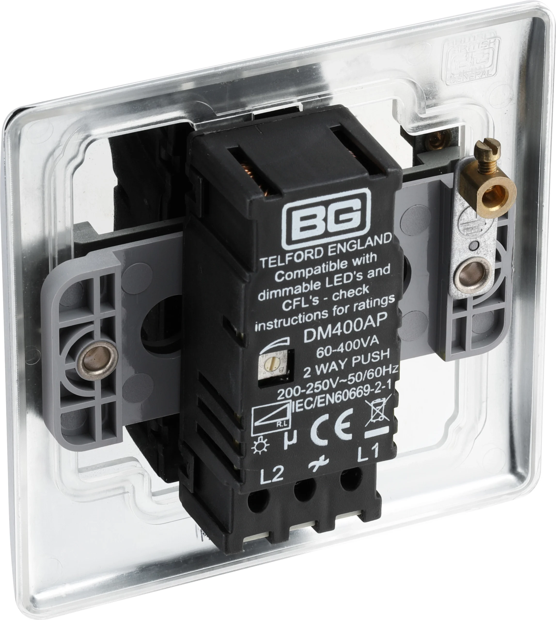 BG Chrome Raised Slim Profile Single 2 Way 400W Dimmer Switch 6 BG Chrome Raised Slim Profile Single 2 Way 400W Dimmer Switch - Image 6