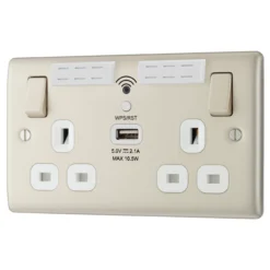 BG Nickel 13A Raised Slim Switched Double WiFi Extender Socket With USB