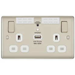 BG Nickel 13A Raised Slim Switched Double WiFi Extender Socket With USB -Master Yale Shop bg nickel 13a raised slim switched double wifi extender socket with usb5050765212960 02c bq scaled