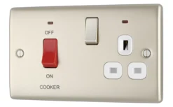 BG Nickel Cooker Switch & Socket With Neon & White Inserts