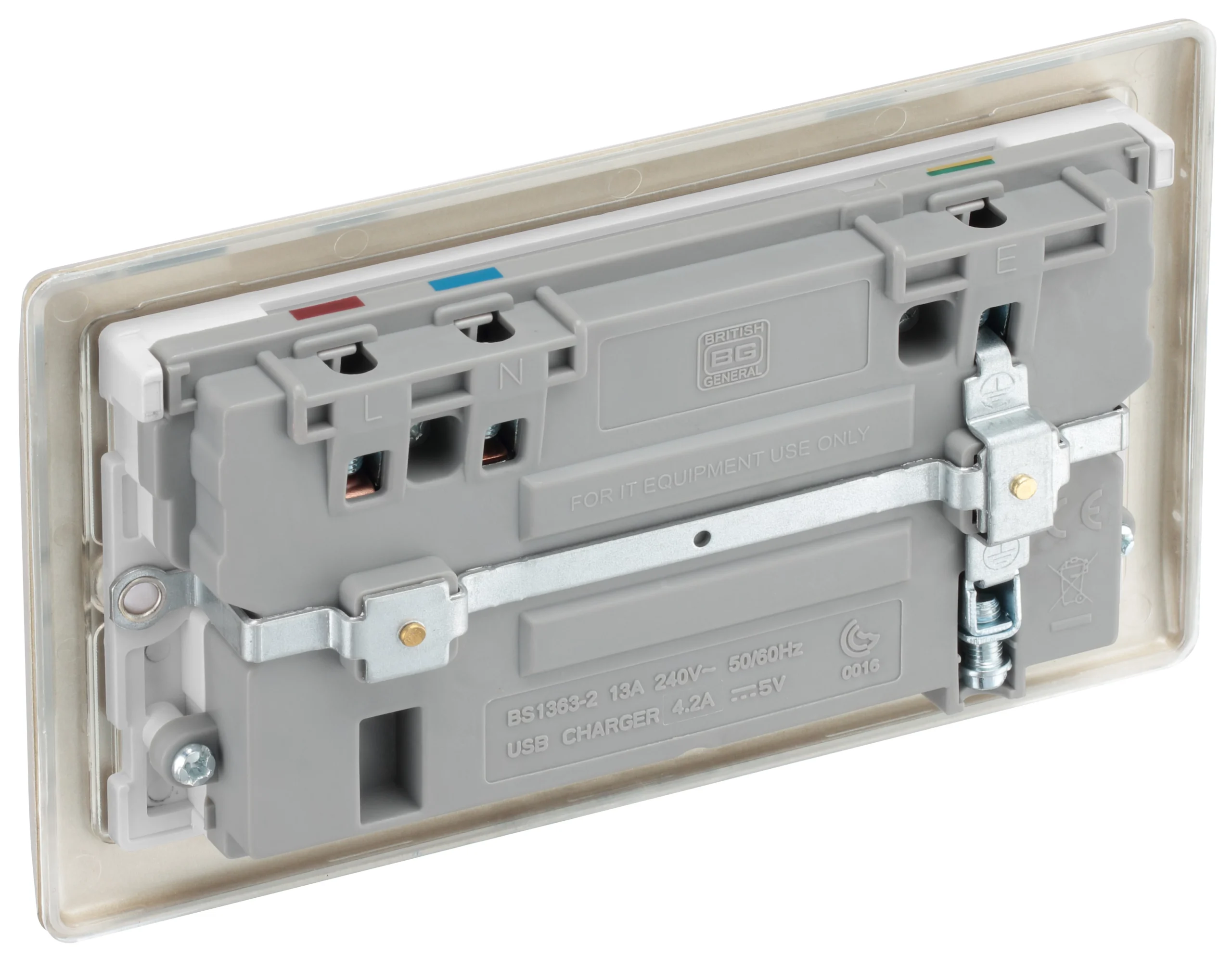 BG Nickel Double 13A Switched Socket With USB X2 4.2A & White Inserts 6 BG Nickel Double 13A Switched Socket With USB X2 4.2A & White Inserts - Image 6