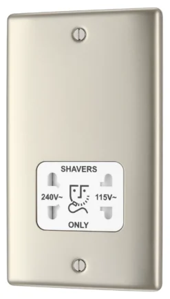 BG Nickel Double Raised Slim Screwed Shaver Socket Matt Pearl Nickel Effect