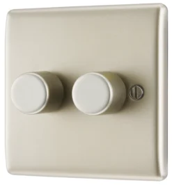BG Nickel Raised Slim Profile Double 2 Way 400W Dimmer Switch