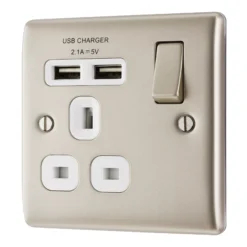 BG Nickel Single 13A Switched Socket With USB X2 & White Inserts -Master Yale Shop bg nickel single 13a switched socket with usb x2 white inserts5050765114288 01c bq