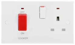 BG White Cooker Switch & Socket With Neon & White Inserts