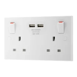 BG White Double 13A Switched Socket With USB X2 3.1A & White Inserts -Master Yale Shop bg white double 13a switched socket with usb x2 3 1a white inserts5050765213523 03c bq scaled