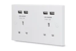 BG White Double 13A Unswitched USB Socket X4