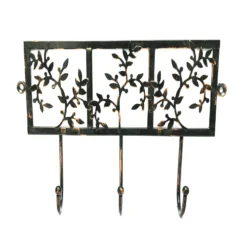 Black Antique Effect Steel Flora 3 Hook Rail, (L)307mm (H)174mm