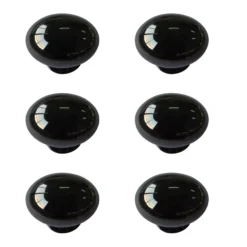 Black Zinc Alloy Nickel Effect Oval Furniture Knob (Dia)35mm, Pack Of 6