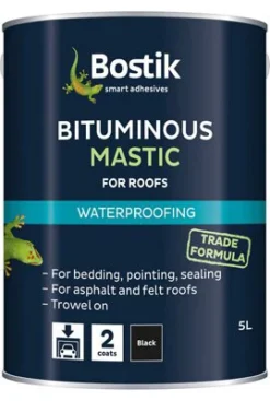 Bostik Waterproofing Black Downpipes, Gutters & Roofs Bituminous Mastic, 5L