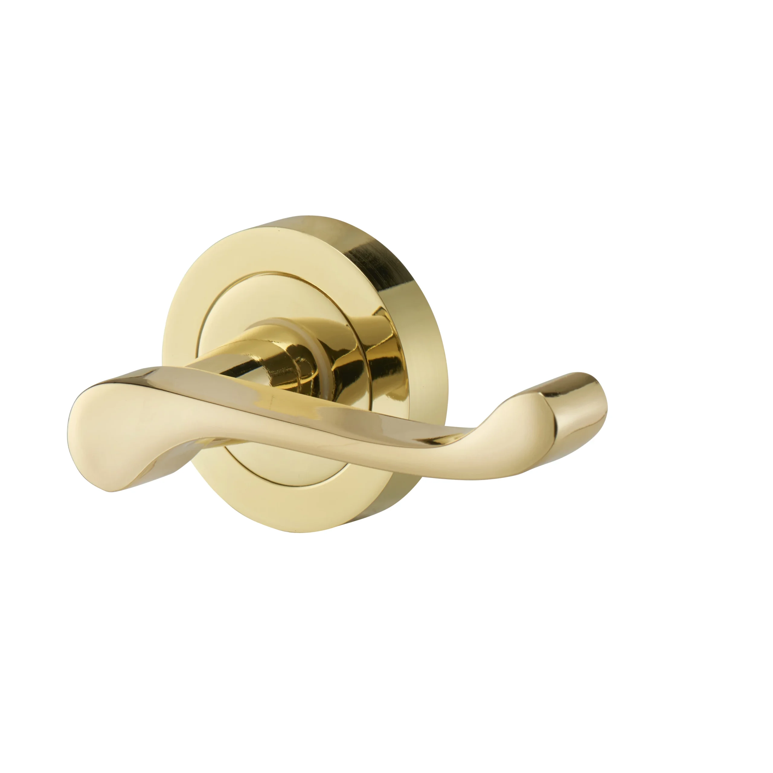 Colours Beja Polished Brass Effect Aluminium Scroll Latch Door Handle (L)96mm 1 Colours Beja Polished Brass Effect Aluminium Scroll Latch Door Handle (L)96mm