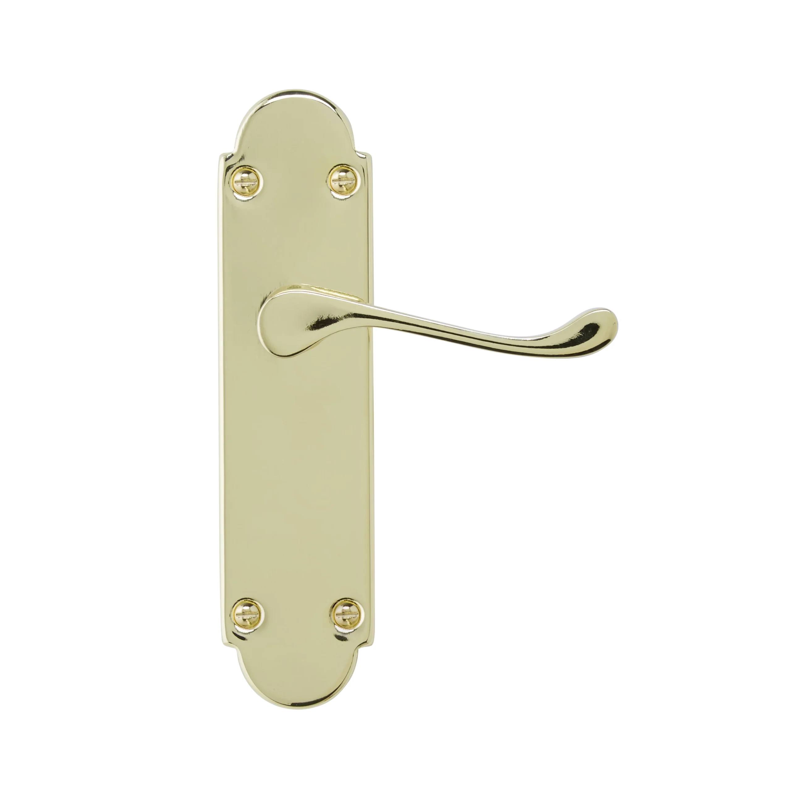 Colours Beja Polished Brass Effect Steel Scroll Latch Door Handle (L)96mm 2 Colours Beja Polished Brass Effect Steel Scroll Latch Door Handle (L)96mm - Image 2
