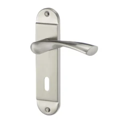Colours Breage Satin Nickel Effect Steel Curved Lock Door Handle (L)121mm, Pair