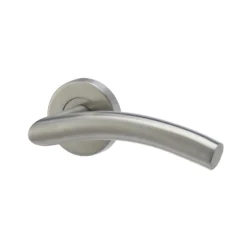 Colours Lagow Satin Nickel Effect Stainless Steel Curved Latch Push-on Rose Door Handle (L)132mm, Pair