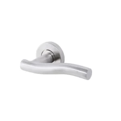 Colours Lalin Satin Nickel Effect Stainless Steel Curved Latch Push-on Rose Door Handle (L)130mm, Pair