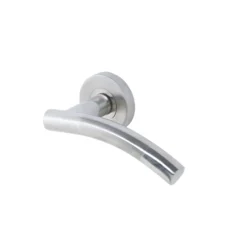 Colours Neia Brushed Nickel Effect Stainless Steel Curved Latch Push-on Rose Door Handle (L)140mm, Pair