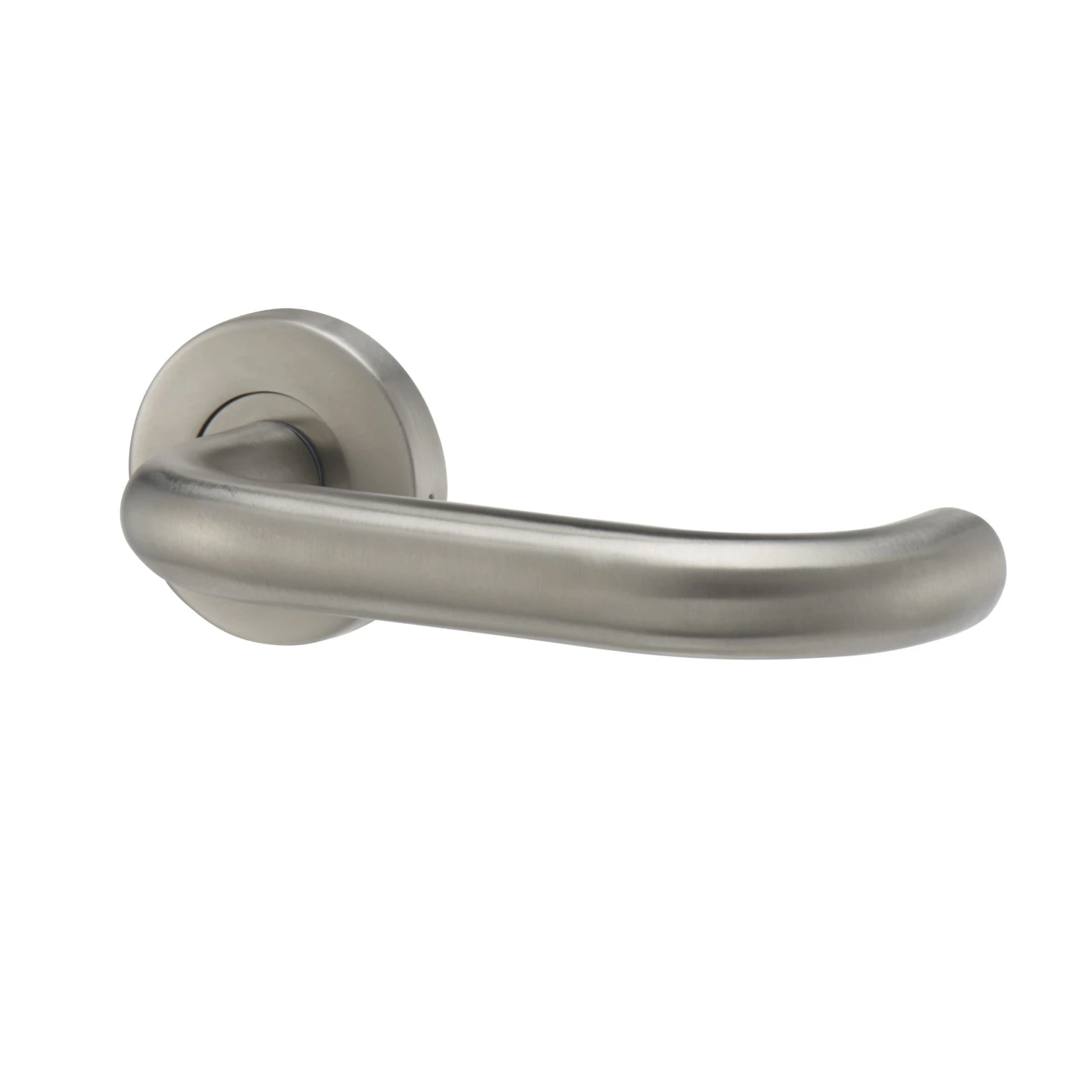 Colours Quéant Brushed Nickel Effect Stainless Steel Straight Latch Push-on Rose Door Handle (L)140mm, Pair 1 Colours Quéant Brushed Nickel Effect Stainless Steel Straight Latch Push-on Rose Door Handle (L)140mm, Pair