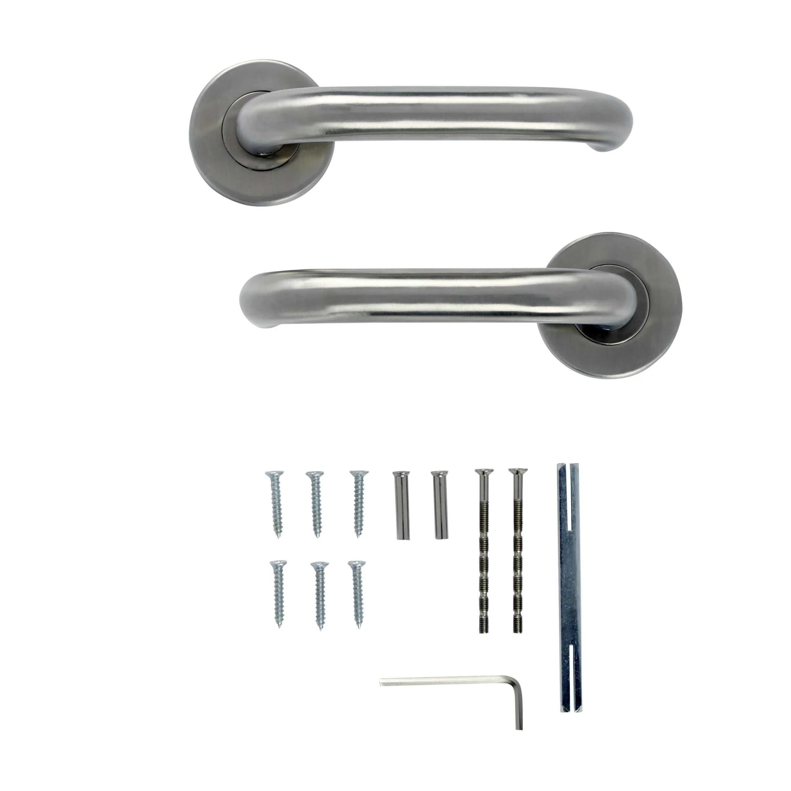 Colours Quéant Brushed Nickel Effect Stainless Steel Straight Latch Push-on Rose Door Handle (L)140mm, Pair 3 Colours Quéant Brushed Nickel Effect Stainless Steel Straight Latch Push-on Rose Door Handle (L)140mm, Pair - Image 3