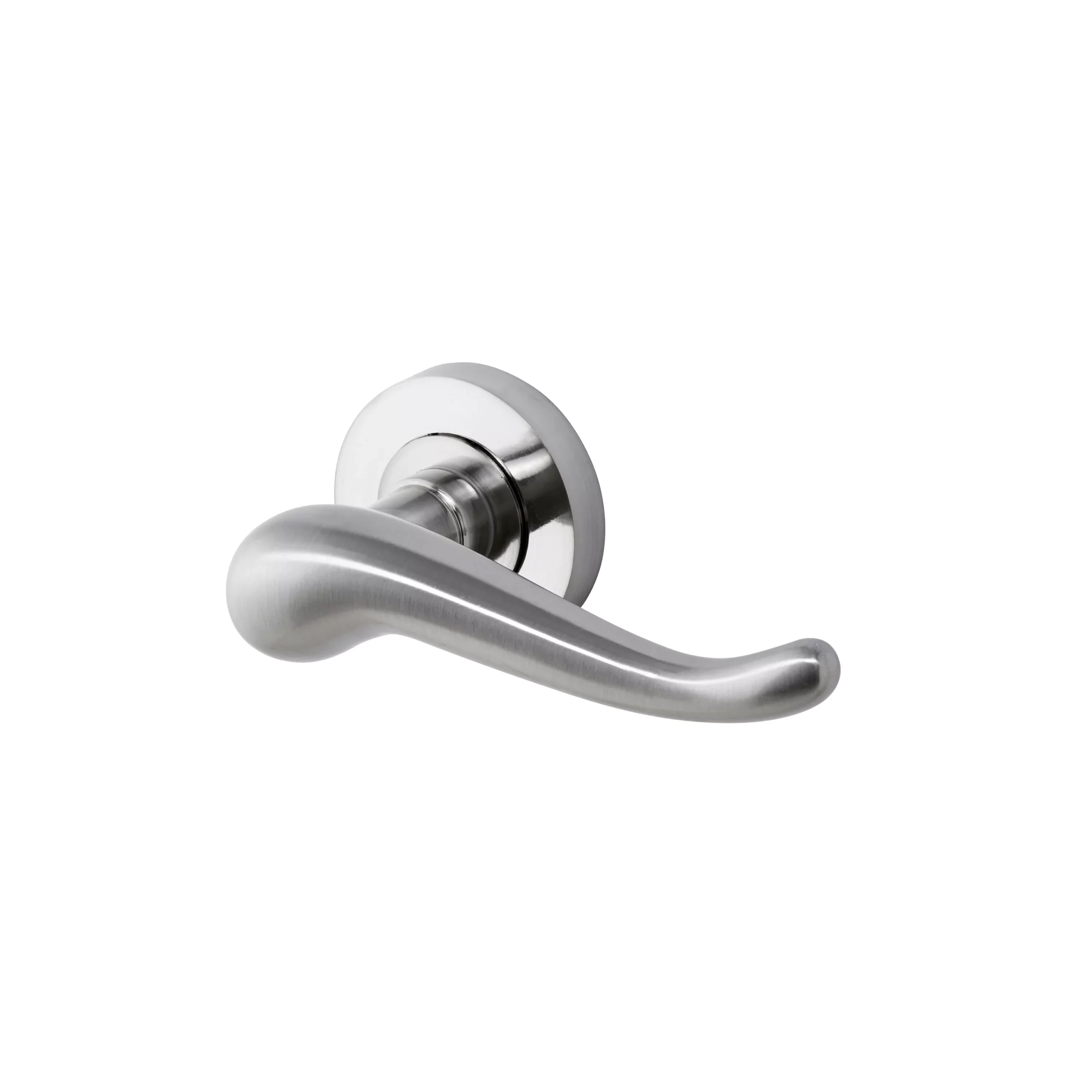 Colours Rhyl Satin Nickel Effect Brass Curved Latch Push-on Rose Door Handle (L)119mm 1 Colours Rhyl Satin Nickel Effect Brass Curved Latch Push-on Rose Door Handle (L)119mm